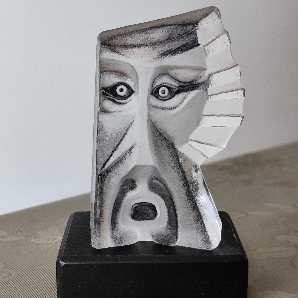 Mats Jonasson for Maleras Sweden Crystal Miniature Mask Sculpture - Shama 8163